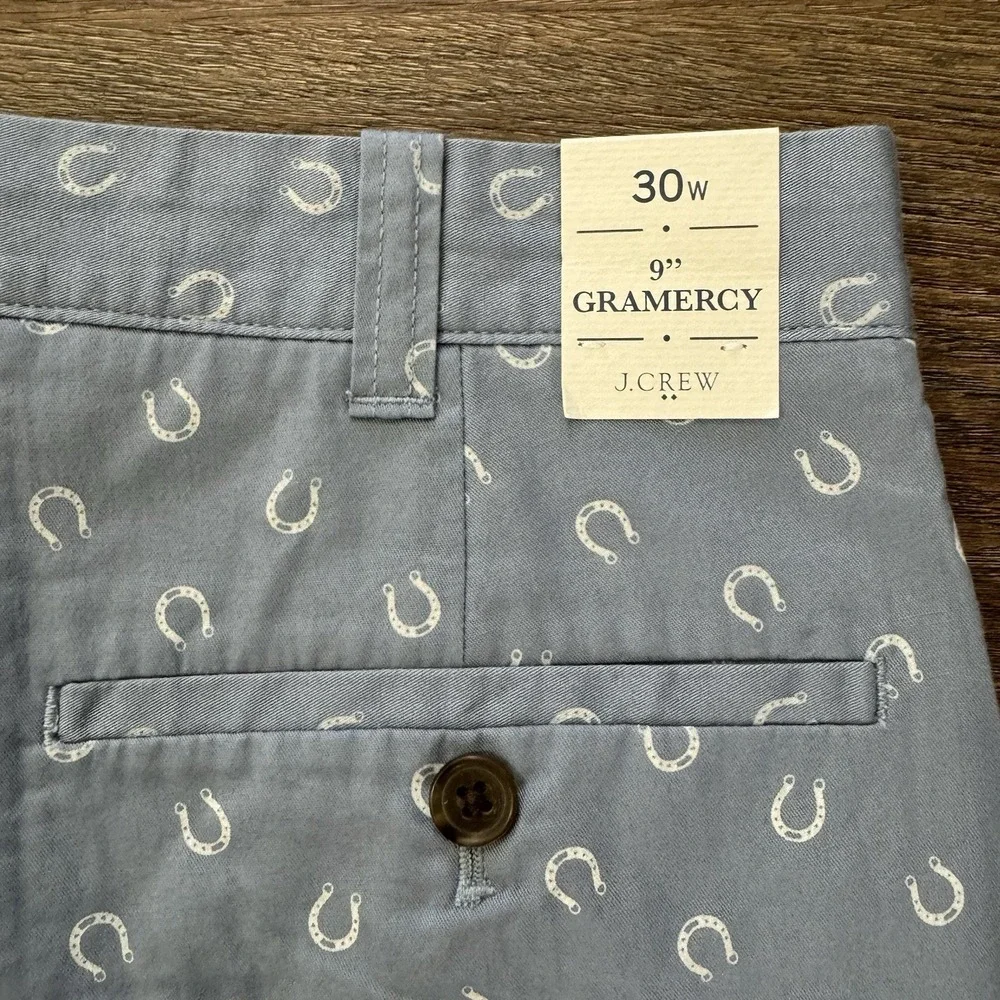 NWT J Crew Gramercy Shorts Men's Sz‎ 30 Horseshoe Print Light Blue Preppy